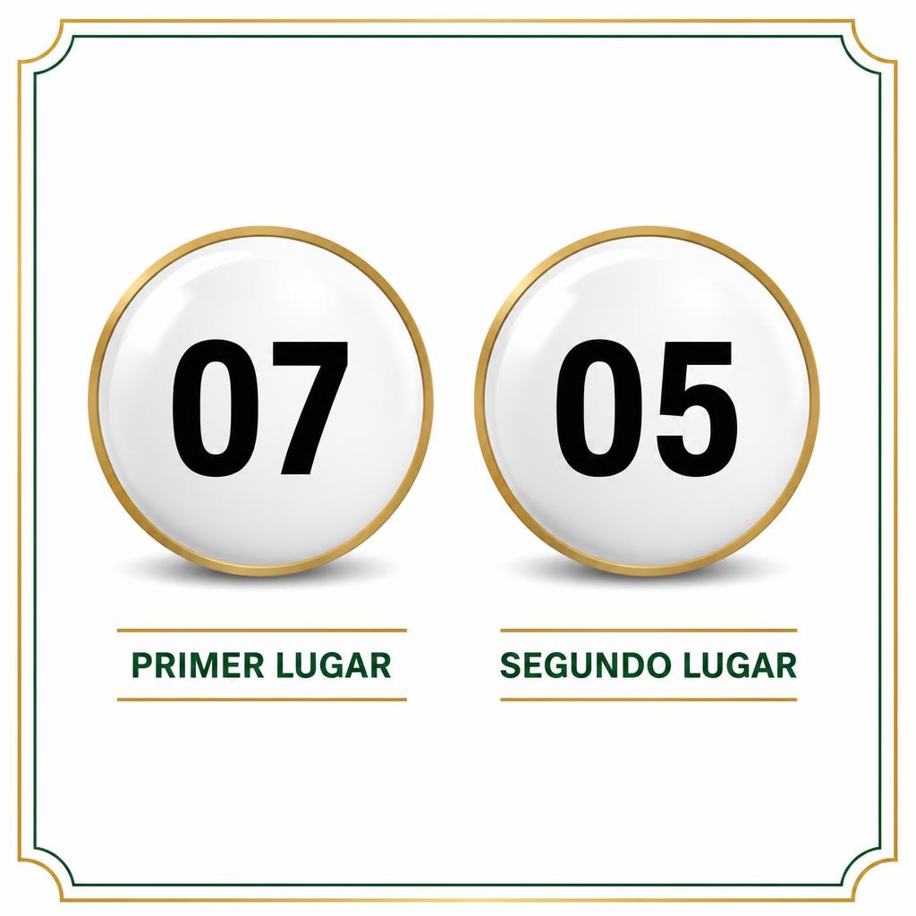 Ejemplo de resultado de lotería nacional: primer lugar 07 y segundo lugar 05